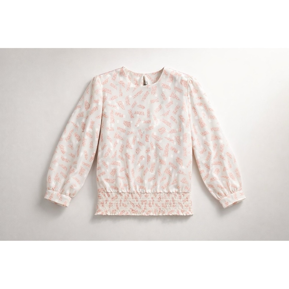 1980's Vintage Damon Retro Chic Petite Abstract Smocked Blouse Minimalist